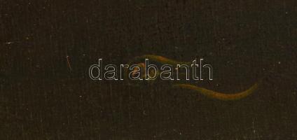 Olvashatatlan jelzéssel:  Pipagyújtás a tábortűznél. Olaj, fatábla, hibás keretben, 40×50 cm