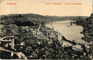 1914 Budapest I. Kilátás a Gellérthegyről, Tabán, Lánchíd, Királyi vár, Szent Gellért szobor, Döbrentei tér (EK)