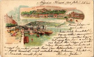 1903 Budapest, Királyi várpalota, rakpart, Nyugati pályaudvar. litho (EK)