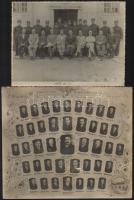 1934-1939 2 db MÁV fotó, az egyik egy azonosítatlan állomás dolgozói, valamint Szegedi MÁV pályamesteri előadói és hallgatói tablófotója, az utóbbi sérült, 17x23 cm és 23x27 cm közötti méretben