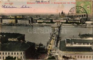 1905 Budapest, madártávlatból, Lánchíd. TCV card (fl)