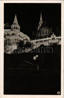 1929 Budapest I. Királyi vár, megvilágított Halászbástya este