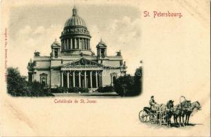 Sankt-Peterburg, Saint Petersburg, St. Petersbourg; Cathedrale de St. Isaac / Isaakievskiy Sobor / Saint Isaacs Cathedral (Russian Orthodox), troika (sleigh pulled by 3 horses)