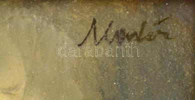 Komlós István (?-?) : Vörösberény. Olaj, papír-karton, jelzett, üvegezett keretben, 28×35 cm