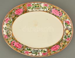 Jelzett kínai Famille rose köretes/leveses tál és tál, kézzel festett, apró kopás nyomokkal, m:19×27...