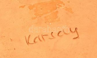 Karsay Judit (1945-): Mázas kerámia asztali váza, kis hibákkal, jelzett, m: 17 cm, d: 17 cm