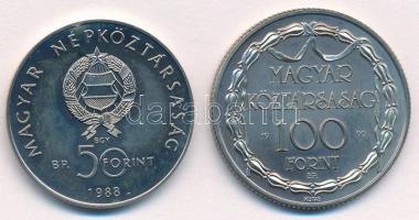 1988. 50Ft "Világ Vadvédelmi Alap II." + 1990. 100Ft "200 éves a hivatásos magyar nye...
