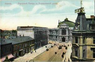 Odessa, Theatre de ville vu de la rue Richelieu / Richelieu Street, City Theater, horse-drawn tram