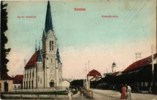 1910 Szentes, Evangélikus templom, Kossuth utca, Református templom. Kiadja Rázsó Manó 25. (fl)