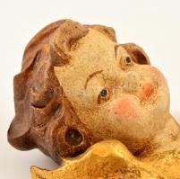 Angyalka fej, kézzel festett faragott fa, jó állapotban, 8×8 cm