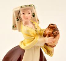 Jelzett (Italy) kézzel festett mázas porcelán korsós asszony figura, apró kopásnyomokkal,  m:13,5 cm
