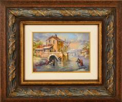 Méhész Tamás (1940-): Korcsolyázók. Olaj, farost, jelzett, keretben, 13×18 cm