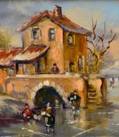 Méhész Tamás (1940-): Korcsolyázók. Olaj, farost, jelzett, keretben, 13×18 cm