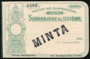 1933 Magyar királyi államvasutak szabadjegy minta