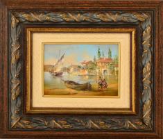 Méhész Tamás (1940-): Kikötés. Olaj, farost, jelzett, keretben, 13×18 cm