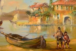 Méhész Tamás (1940-): Kikötés. Olaj, farost, jelzett, keretben, 13×18 cm