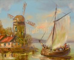 Méhész Tamás (1940-): Vitorlás. Olaj, farost, jelzett, keretben, 13×18 cm