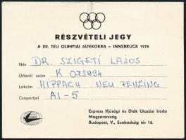 1976 Részvételi jegy a XII. téli olimpiai játékokra (Innsbruck), Express Ifjúsági és Diák Utazási Iroda