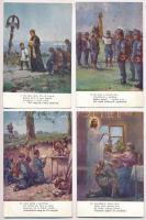 10 db RÉGI első világháborús katonai-vallásos művészlap: A Tízparancsolat / 10 WWI K.u.K. military art postcards with Ten Commandments