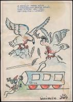 Berecz jelzéssel: 5 db humoros rajz, vegyes technika, papír, 30×21 cm