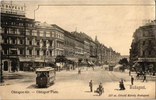 1903 Budapest VI. Oktogon, villamos, Prindl Nándor üzlete, Café Abbazia kávéház. Divald Károly 217. sz. (EK)