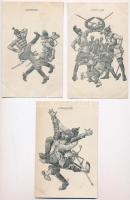 5 db RÉGI használatlan első világháborús katonai művészlap: táncok / 5 WWI unused K.u.K. military art postcards: dances