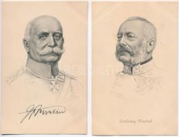 5 db RÉGI használatlan első világháborús katonai művészlap: osztrák-magyar katonai vezetők / 5 WWI u...