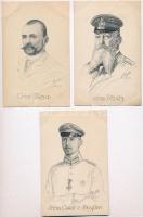 7 db RÉGI használatlan első világháborús katonai művészlap: osztrák-magyar katonai vezetők / 7 WWI u...