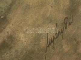 Nyáry Pál (?-?): Házak a kanyar végén. Akvarell, papír, jelzett, üvegezett keretben, 15×23 cm