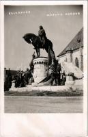 Kolozsvár, Cluj; Mátyás király szobor / statue of Matthias Corvinus. photo + 1940 Kolozsvár visszatért So. Stpl