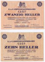 Csót / Hadifogolytábor 1916. augusztus 1. 10f számozás nélkül, aláírással + 1916. augusztus 1. 20f s...