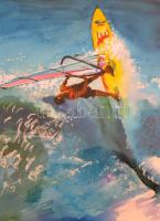 Deli Ágnes (1963- ): Hullámlovas, akvarell, papír, paszpartuban, üvegezett fa keretben, 32×23 cm