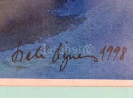 Deli Ágnes (1963- ): Hullámlovas, akvarell, papír, paszpartuban, üvegezett fa keretben, 32×23 cm