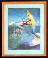 Deli Ágnes (1963- ): Hullámlovas, akvarell, papír, paszpartuban, üvegezett fa keretben, 32×23 cm