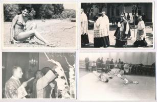 60 db VEGYES fekete-fehér fotó (képeslap méretű), városok, családok, sport, vallás / 60 mixed black ...