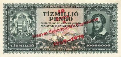 1945. 10.000.000P piros "10 éves a Magyar Éremgyűjtők Egyesülete 1969-1979" fny-sal T:II