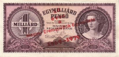 1946. 1000.000.000P piros "10 éves a Magyar Éremgyűjtők Egyesülete 1969-1979" fny-sal T:I