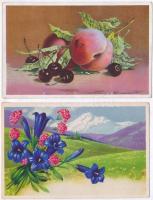 5 db RÉGI művész motívumlap: virágos csendéletek / 5 pre-1945 art motive postcards: flowers
