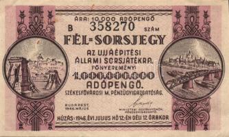 1946. 10.000Adópengős fél-sorsjegy T:II