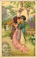 A szerelmes mandarin / Italian art popstcard with Asian couple. N.M.M. 475/5. s: Bertiglia