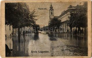 Lugos, Lugoj; Árvíz Lugoson (1912), Templom utca, kávéház. Naschitz László fényképész felvétele. Gutenberg Nyomda kiadása / flood, flooded street, café (szakadás / tear)