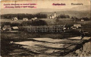 1940 Maroshévíz, Oláhtoplica, Toplita, Toplica;  Castelul Urmanczy cu rondoul sportiv / Urmánczy kastély a sport teleppel / castle, sports field (szakadás / tear)