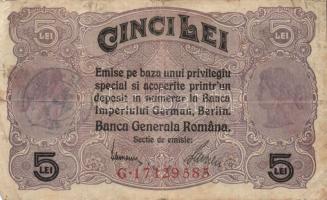 Románia/német megszállás 1917. 25b(1x), 50b(1x), 1L(5x), 2L(2x), 5L(2x) klf lila és fekete román ell...