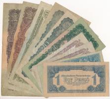 1944. 1P-100P A Vöröshadsereg Parancsnoksága 10db bankjegy 7xklf, közte változatok és hibás alapnyomat T:III,III-