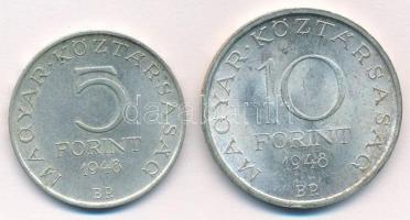 1948. 5Ft Ag "Petőfi" + 10Ft Ag "Széchenyi" T:2 
Adamo EM1, EM2