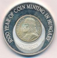 2001. "1000 éves a magyar pénzverés" ezüstözött bicolor bronz emlékérem (42,5mm) T:1- (ere...