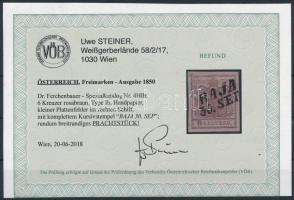 6kr HP Ib rose brown, lplate-flaw "BAJA" Certificate: Steiner 6kr HP Ib rózsabarna, lemezh...