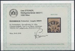 2kr type II light yellow "PESTH" Certificate: Steiner 2kr II típus világossárga "PEST...