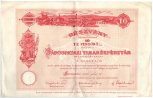 Sárospatak 1926. Sárospataki Takarékpénztár Részvénytársaság részvénye 10P-ről, szárazpecséttel és szelvényekkel T:III