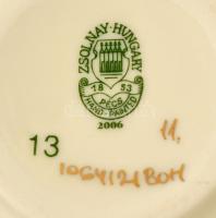 Zsolnay virág mintás mini kaspó, kézzel festett, jelzett, hibátlan, m: 5,5 cm